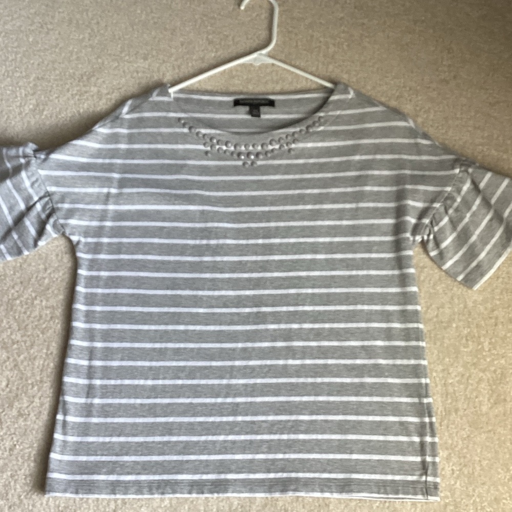 Banana Republic Gray and White Striped Blouse